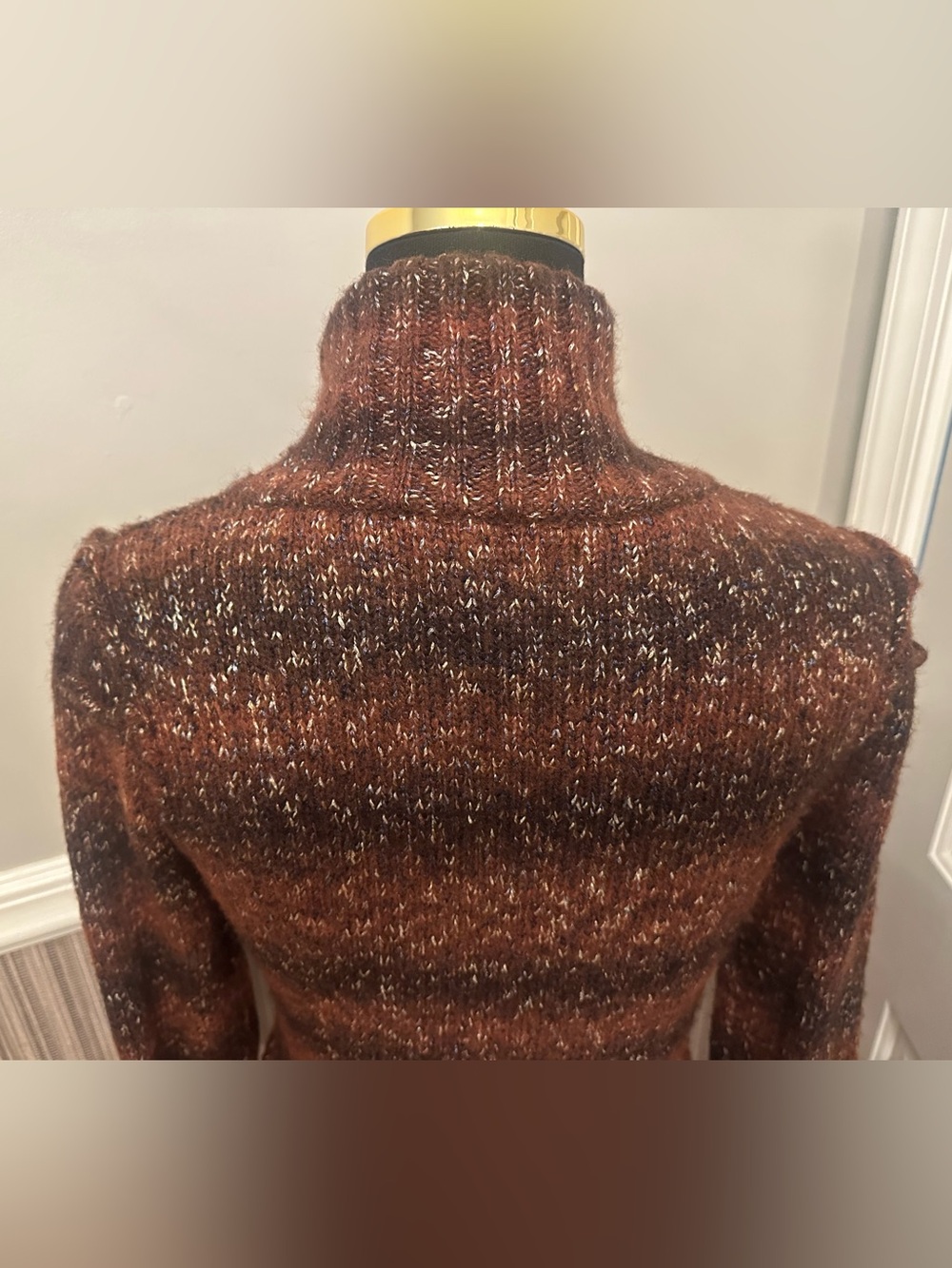 Adrienne Vittadini Studio M Brown Metallic Wool Blend Zip Cardigan Sweater - Picture 11 of 12